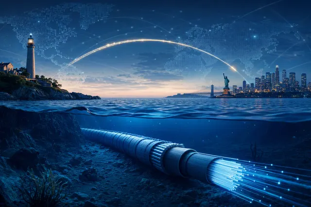 Editorial illustration of Meta’s planned Petal subsea cable connecting France and the United States