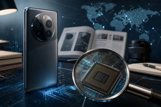 Editorial illustration for the report on Huawei naming the Mate 60 Pro’s Kirin 9000S in a specification comparison