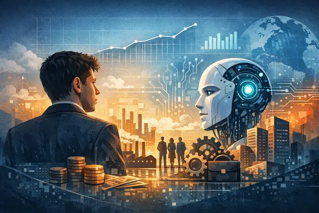 Editorial illustration of Sam Altman’s revised AI timeline, data-center infrastructure, and open-weight models