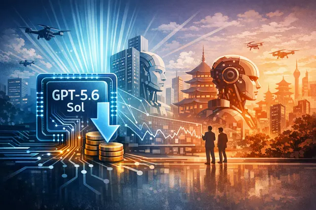 Editorial illustration of OpenAI GPT-5.6 Sol API pricing competing with Anthropic Claude models