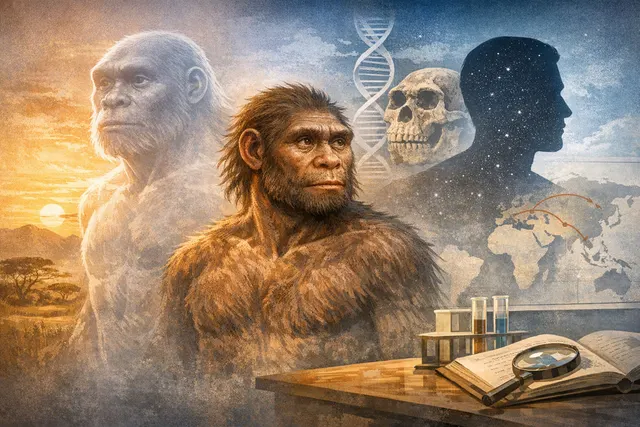 Artistic depiction of a human holding an ancient DNA helix, representing ghost ancestors hidden in the modern genome