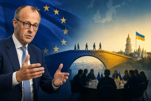 Editorial illustration of Ukraine and European Union symbols representing proposed EU associate membership