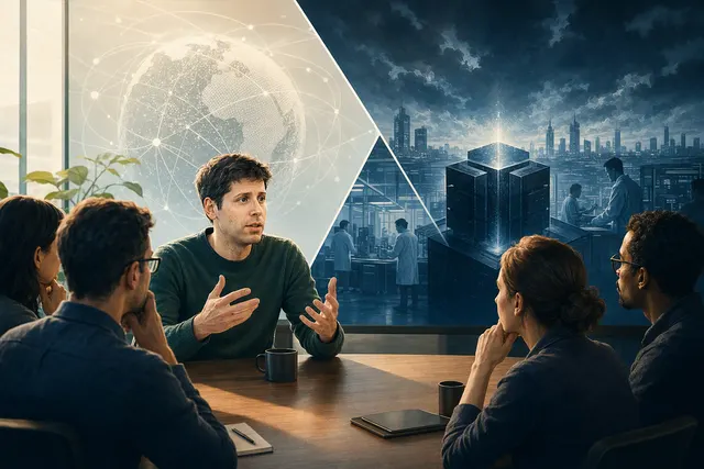 Editorial illustration of frontier AI development and safety oversight