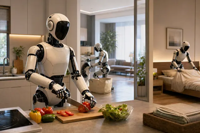 Concept image of China’s SeeLight S1 humanoid household robot performing domestic chores in a home