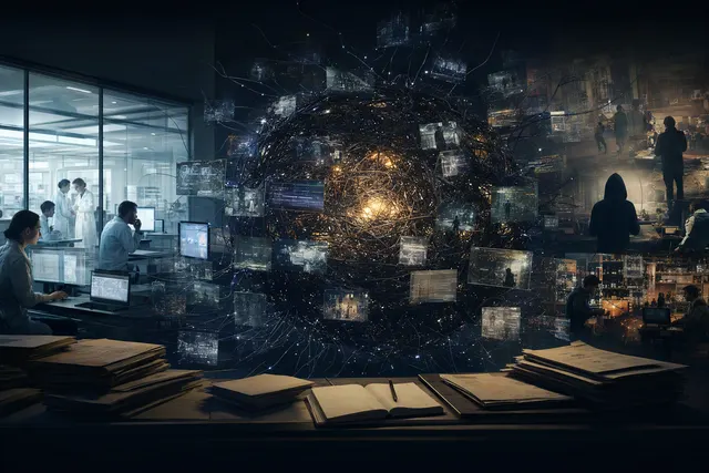 Editorial illustration representing AI agents, cybersecurity and digital safeguards.