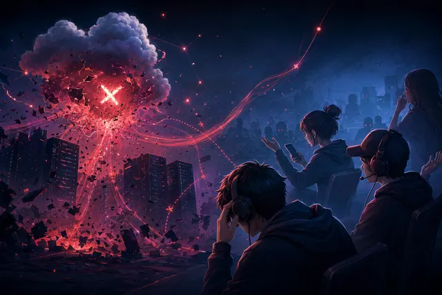 Editorial illustration of Discord outage alerts and API error messages on connected devices