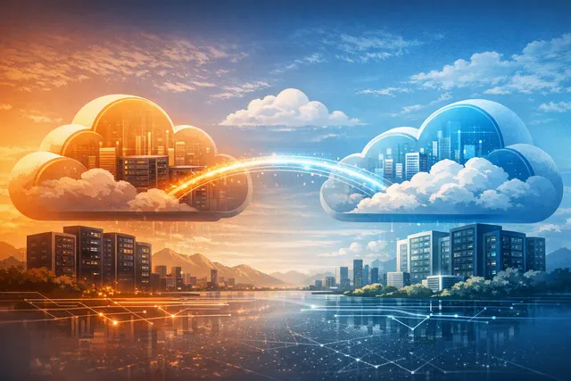 Conceptual illustration of private networking connecting AWS and Microsoft Azure across a multicloud environment