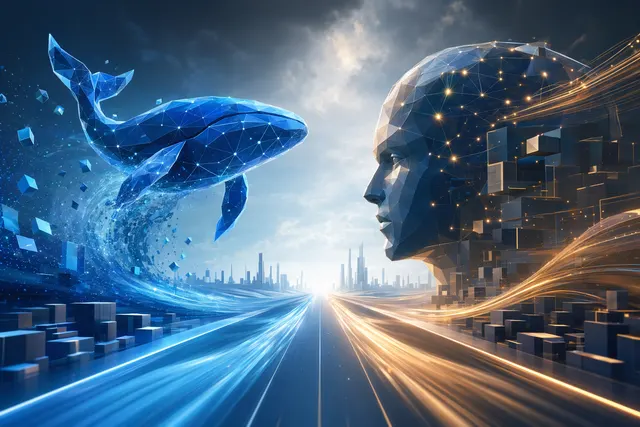AI-generated editorial illustration of the DeepSeek V4 and GPT-5.5 AI model race