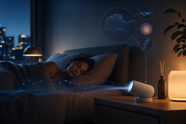 Editorial illustration of Fullive.ai’s Somni screen-free bedside sleep device