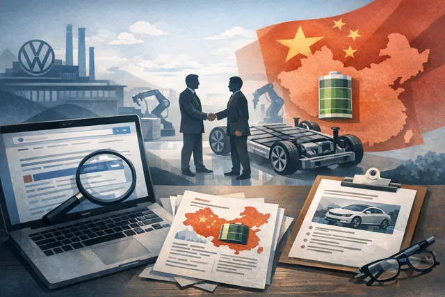 An abstract illustration of power lines and industrial battery cells, representing the Sagunto gigafactory negotiations between Volkswagen and Gotion.
