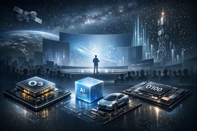 Illustration of Xiaomi’s Xuanjie O3, O100 and D100 chips powering local AI across phones, edge devices and cars