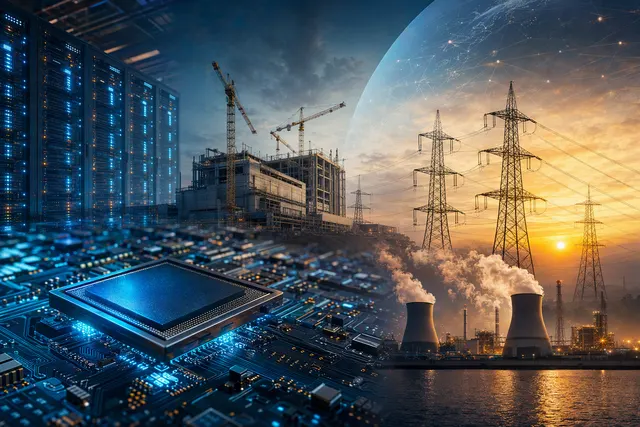 Illustration of AI data-center infrastructure and the electricity needed to power it