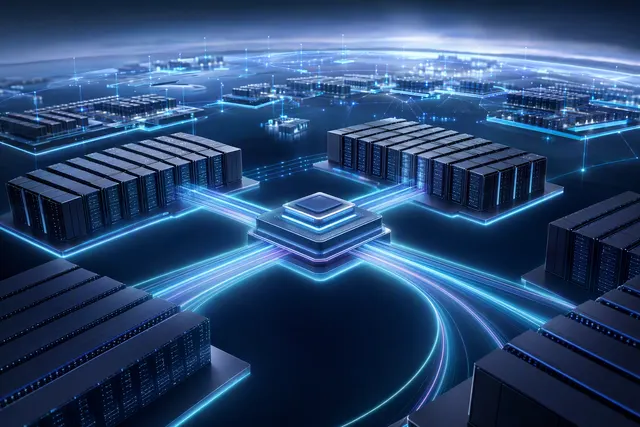 AI-generated illustration of interconnected AI computing infrastructure