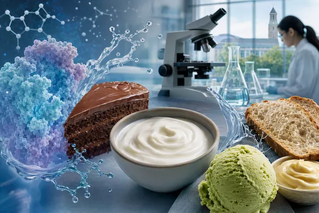 Editorial illustration of MicroLub’s protein-and-water ingredient technology for lower-fat foods