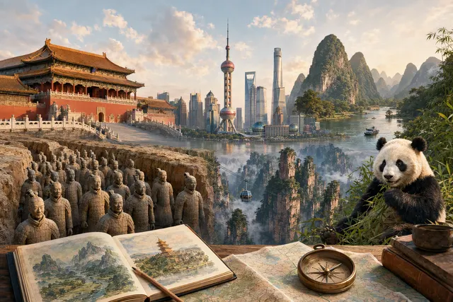 AI-generated illustration representing a first-time trip to China