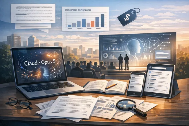Claude Opus 5 launch — near-frontier AI model from Anthropic with pricing, benchmark comparison to Fable 5, effort toggle, and voice mode upgrade