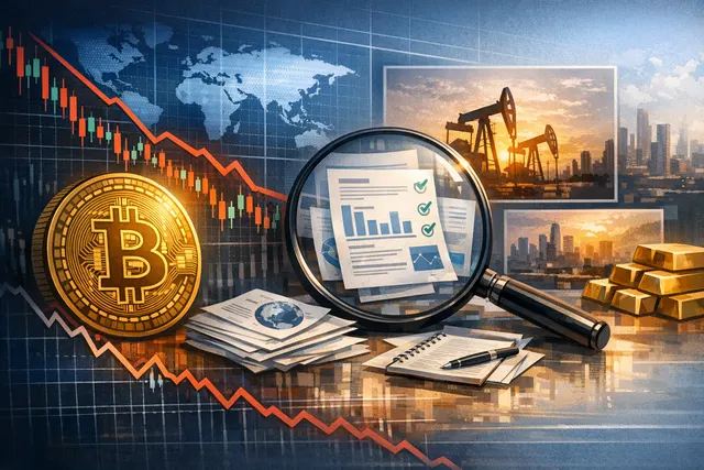 Bitcoin price chart showing a sharp decline toward $59,000 with highlighted support and liquidation zones, representing the June 2026 market state.
