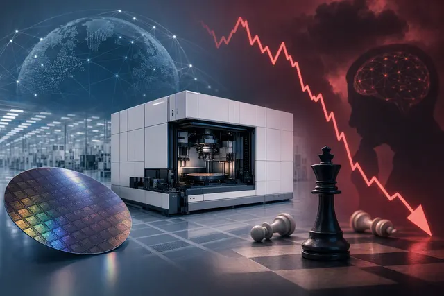 Editorial illustration of ASML and the market reaction to AI slowdown concerns