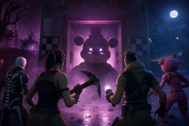 Editorial illustration for the Fortnite and Five Nights at Freddy’s Fortnitemares crossover.