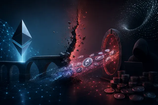 Illustration representing a cross‑chain bridge exploit between blockchains