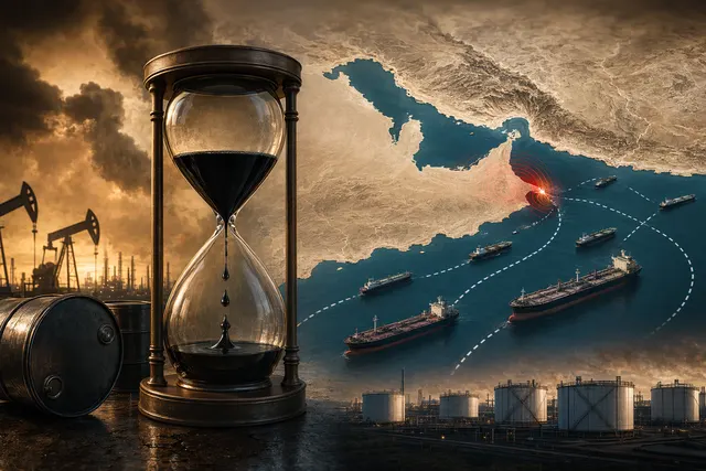 Oil tanker traffic disruption near the Strait of Hormuz illustrating global supply risks