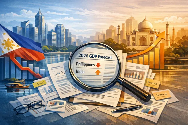 A data visualization of Asia-Pacific GDP growth forecasts, showing a stark divergence between AI-exported economies and energy-importing nations, with the Philippines and India pro