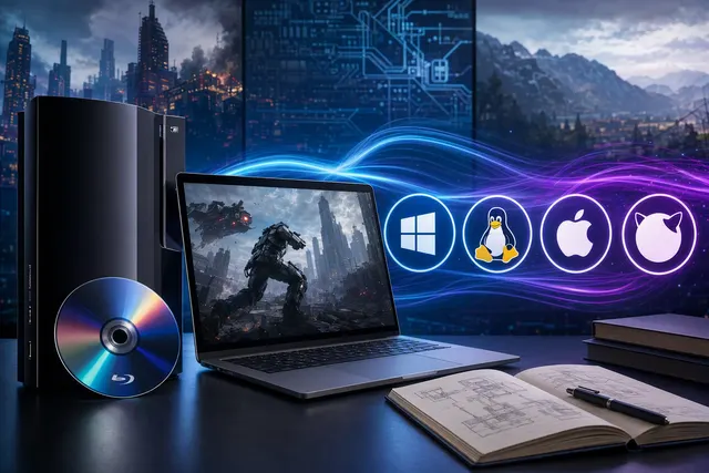 A PlayStation 3 game disc being used with a PC Blu-ray drive for RPCS3 emulation