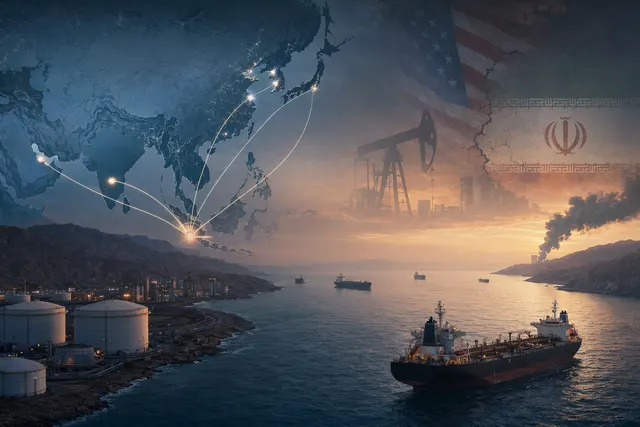 Oil tankers and shipping lanes near the Strait of Hormuz illustrating disruption to Asian energy supply routes