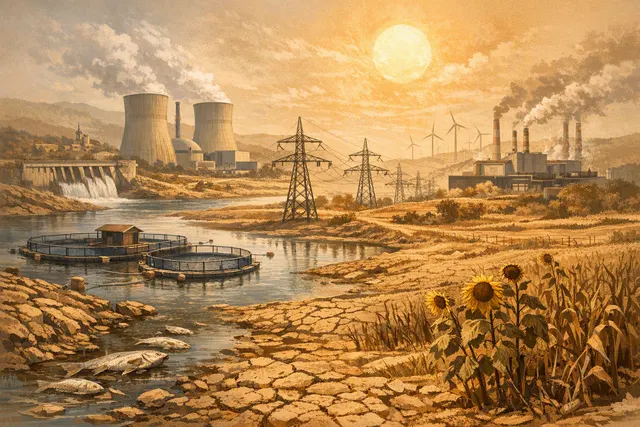 How did Europe’s relentless summer drought and extreme heat affect ecosystems, fish farming, nuclear power, electricity prices, and energy p