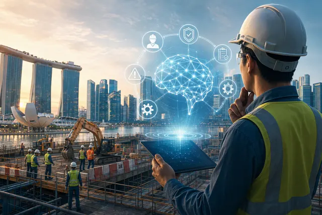 Illustration of AI-assisted workplace hazard guidance for safety professionals