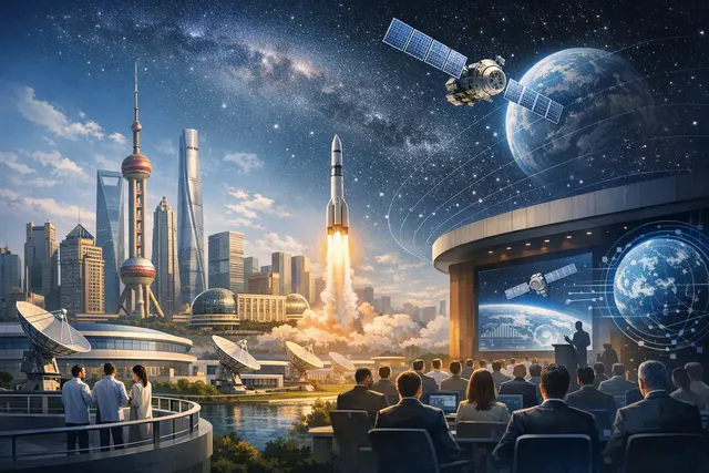 Illustration of satellites linked as an orbital computing network above Earth