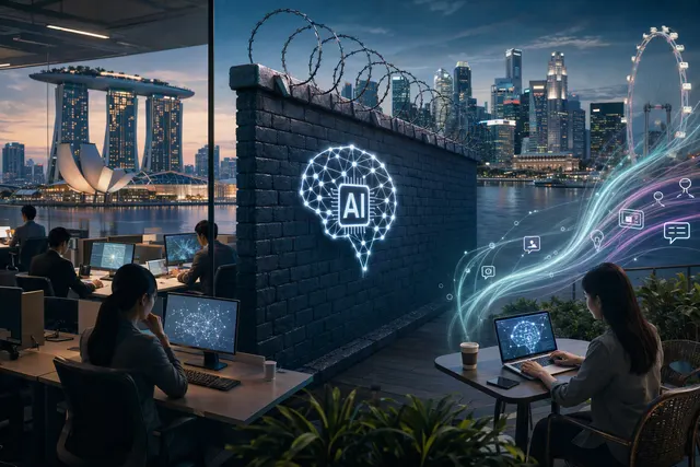Conceptual illustration of AI access controls and data protection in a workplace