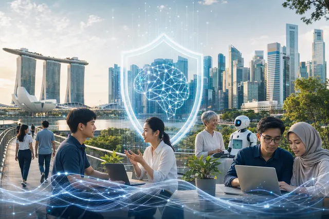 Illustration representing Singapore’s effort to balance AI innovation with human oversight