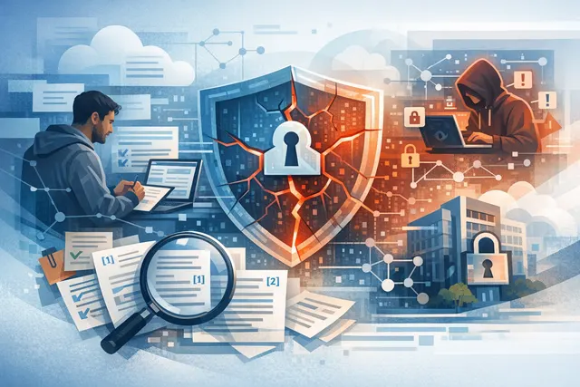 Conceptual illustration of a locked shield with broken chains and a warning symbol, representing the Microsoft Entra ID Conditional Access bypass vulnerability discovered in Nested