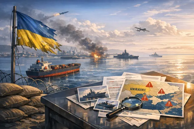 Illustration of a cargo ship silhouette and missile tracks over the Black Sea near Odesa, representing the July 2026 shipping crisis.