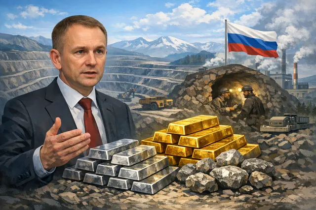 Gold bar with cracked Russian flag overlay and declining graph behind it