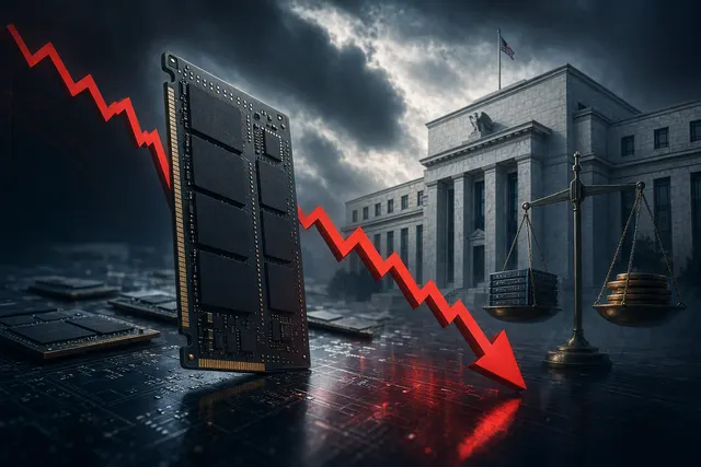 Editorial illustration representing Micron shares and the memory-chip cycle