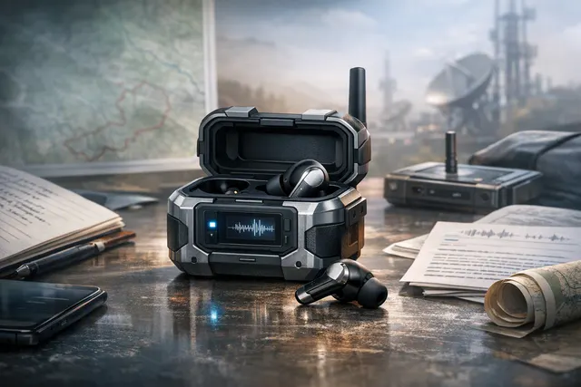 Plaud One Explorer Edition AI earbuds and standalone charging case for recording conversations