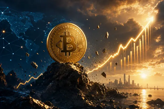 Editorial illustration of Bitcoin’s move above $80,000 during a crypto market short squeeze