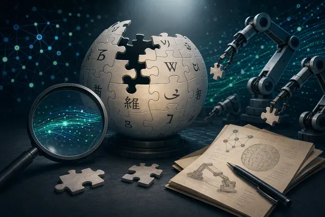 AI-generated illustration representing automated agents interacting with Wikimedia services