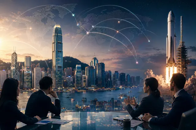 Illustration representing SpaceX share sale impact on global IPO markets including Hong Kong