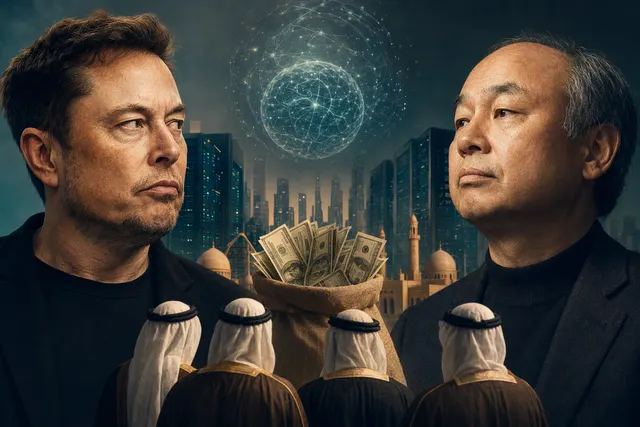 Illustrative AI-generated editorial image for a report on SoftBank’s proposed AI fund and Gulf fundraising