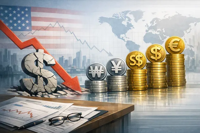 Illustration of the U.S. dollar weakening against Asian currencies and the euro