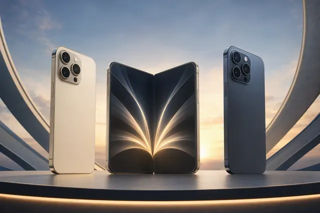 Editorial illustration of Apple’s September 2026 event and rumored premium iPhone lineup