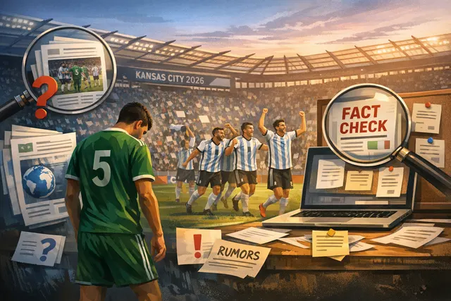 AI-generated editorial illustration of a soccer match controversy with a referee, players, and headline elements representing the Algeria vs Argentina World Cup dispute
