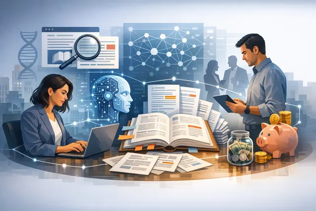 Abstract digital illustration representing AI adoption and coaching concept, with glowing neural network nodes and a figure.