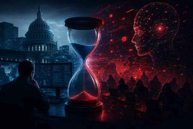 Conceptual illustration of AI-powered cyberattacks and automated hacking tools