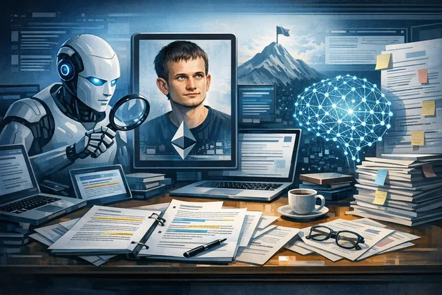 Vitalik Buterin presenting about Ethereum and AI privacy at a conference