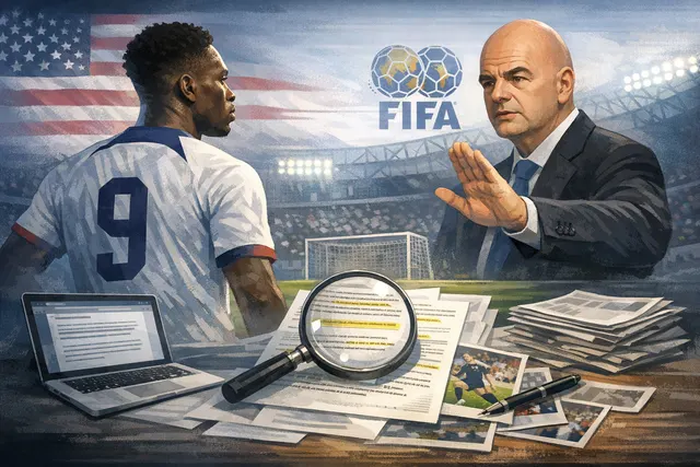 AI-generated image depicting the controversy surrounding FIFA President Gianni Infantino and the IOC ethics complaint.