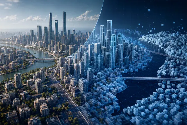 AI-generated illustration accompanying an article about explorable 3D city models